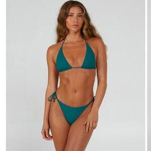 NWT Kelp Green Rib String Bikini. Slide Tri Top and Tie Side Skimpy Pant.